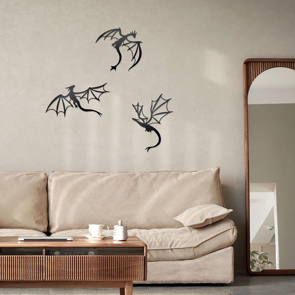 Prmstp 3 Set of Dragon Metal Wall Art, Black Dragon Wall Decor