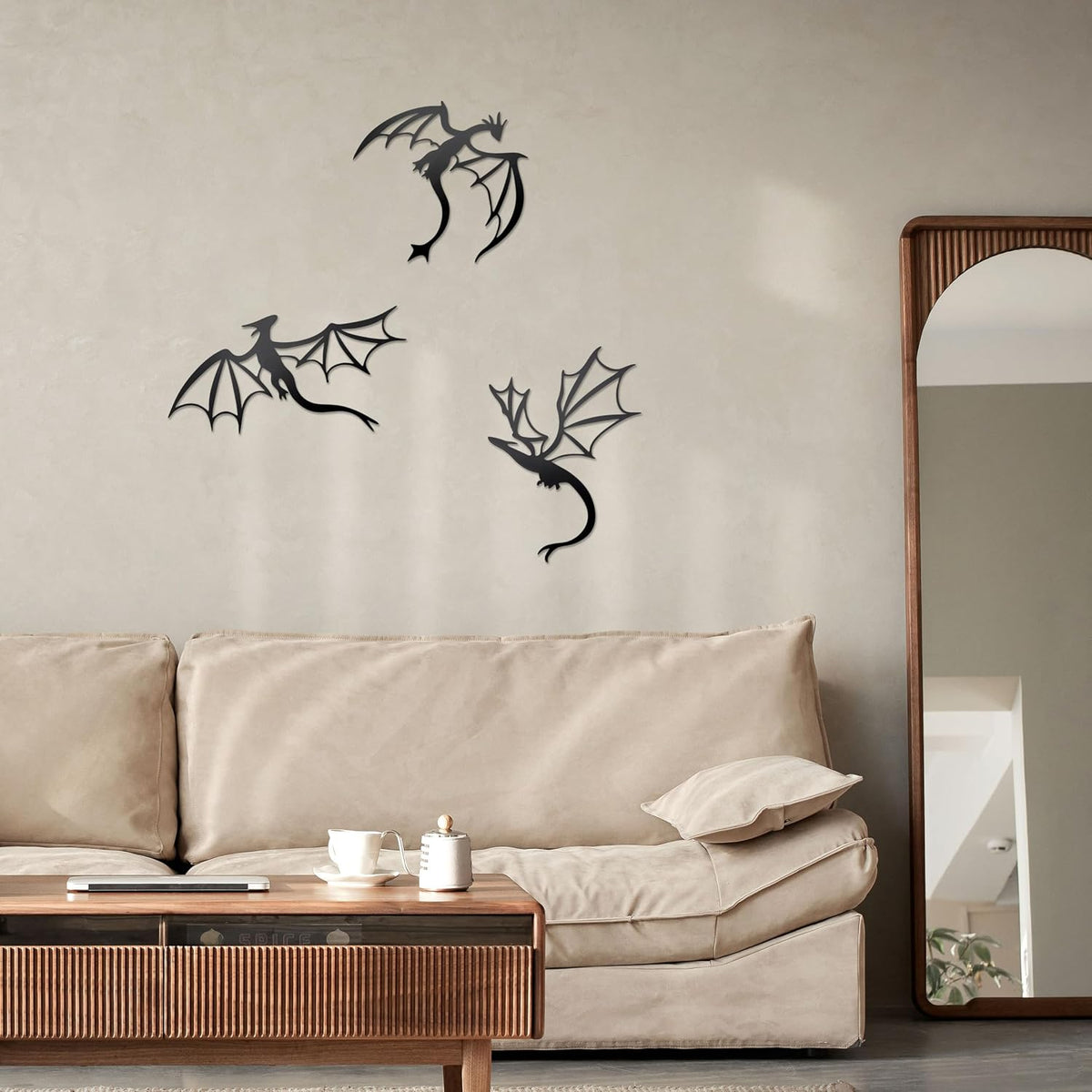 Prmstp 3 Set of Dragon Metal Wall Art, Black Dragon Wall Decor