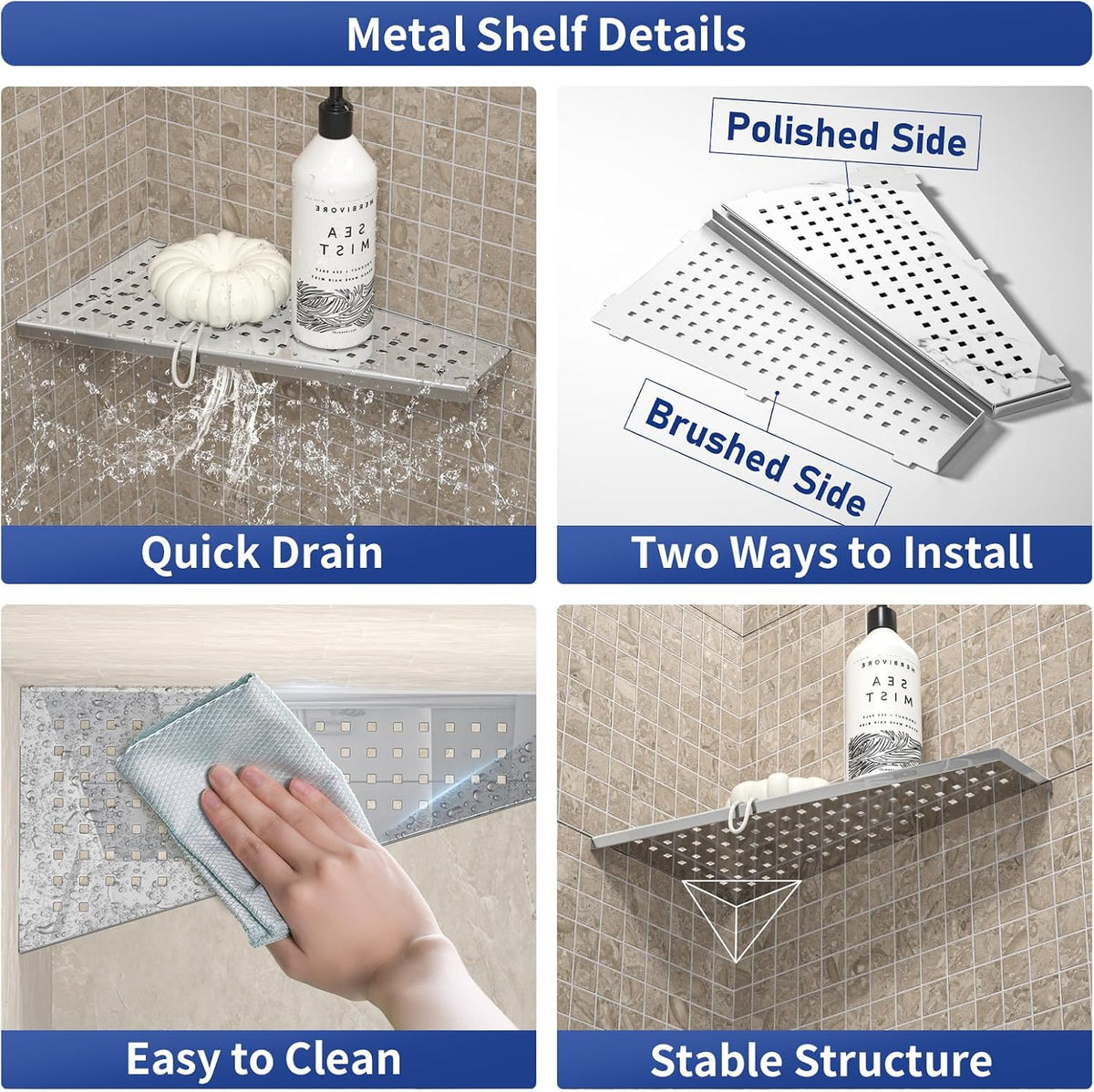 Corner Shower Shelf 12" Polished, 304 Stainless Steel