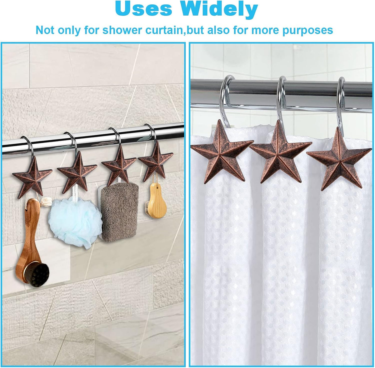 AGPtek Star Shower Curtain Hooks, 12PCS