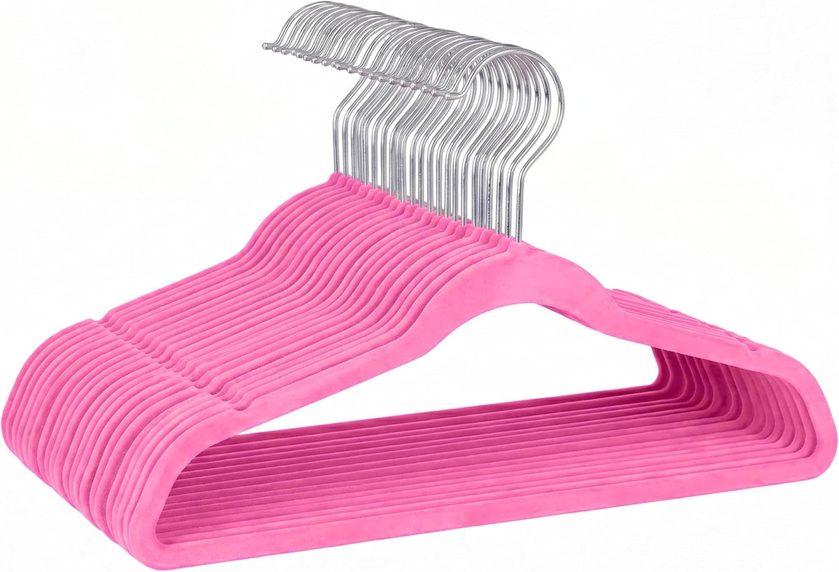 Laura Ashley Kids Velvet Hangers| 25 Pack | Durable | Lightweight | Pink | Non-Slip | Closet Organization | Holds 10lbs