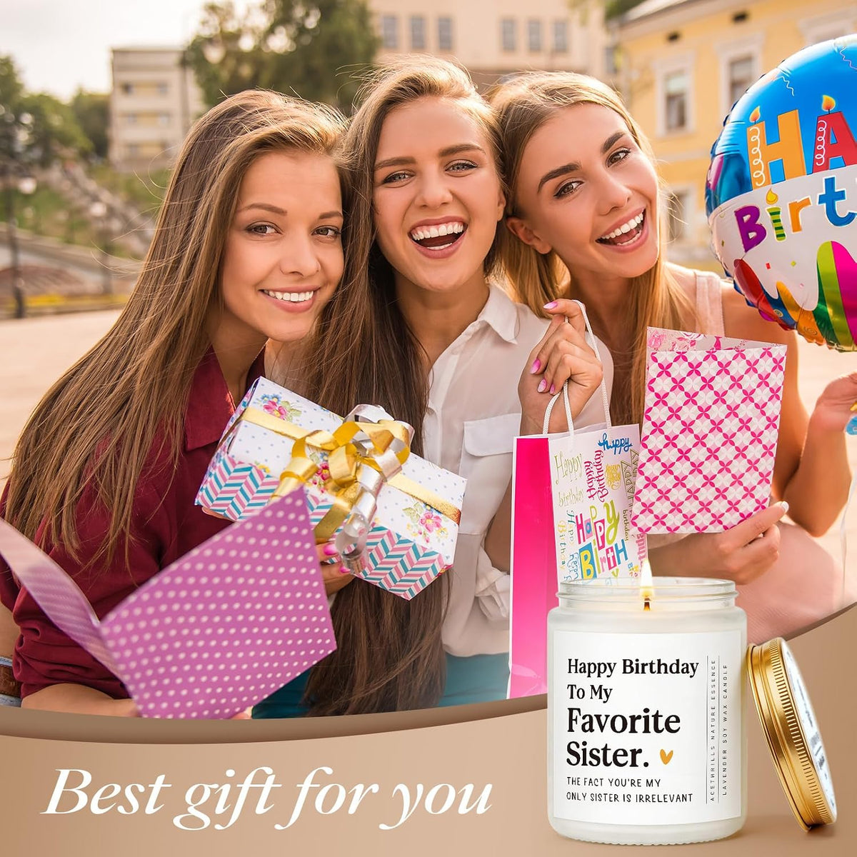 AceThrills Sister Birthday Gifts, Happy Birthday Gifts for Sister from Sisters/Brother - 7 Oz Lavender Scented Candles (to My Favorite Sisters)