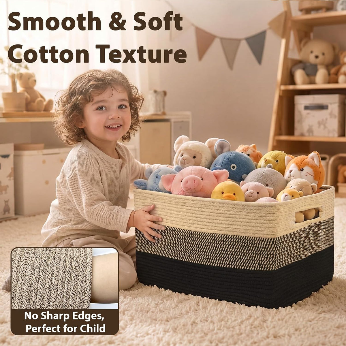 Optish 95L Large Woven Blanket Basket, Storage Basket with Handles