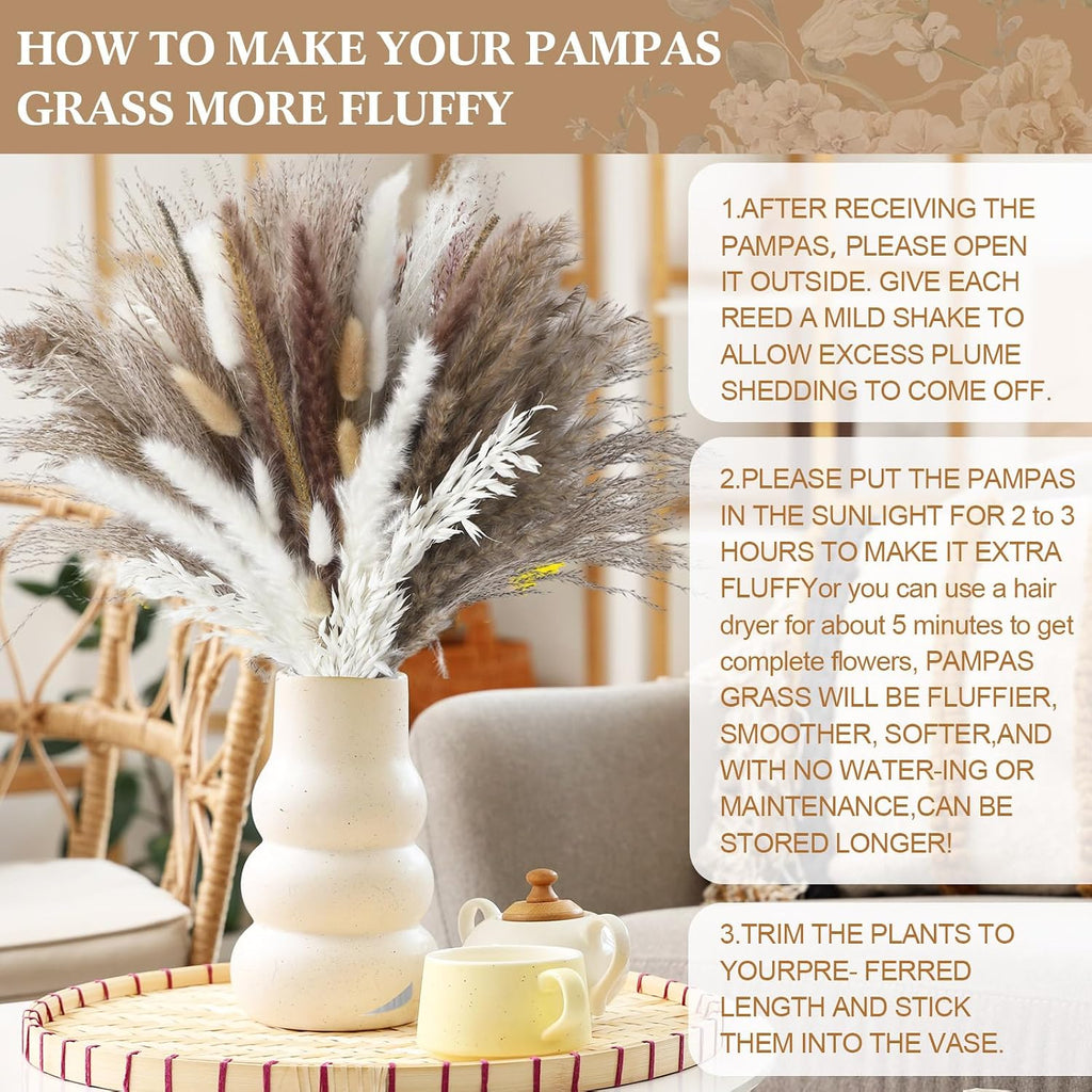 Nuanchu 703 Pcs Dried Pampas Grass Flowers, Bunny Tails, Retro Style