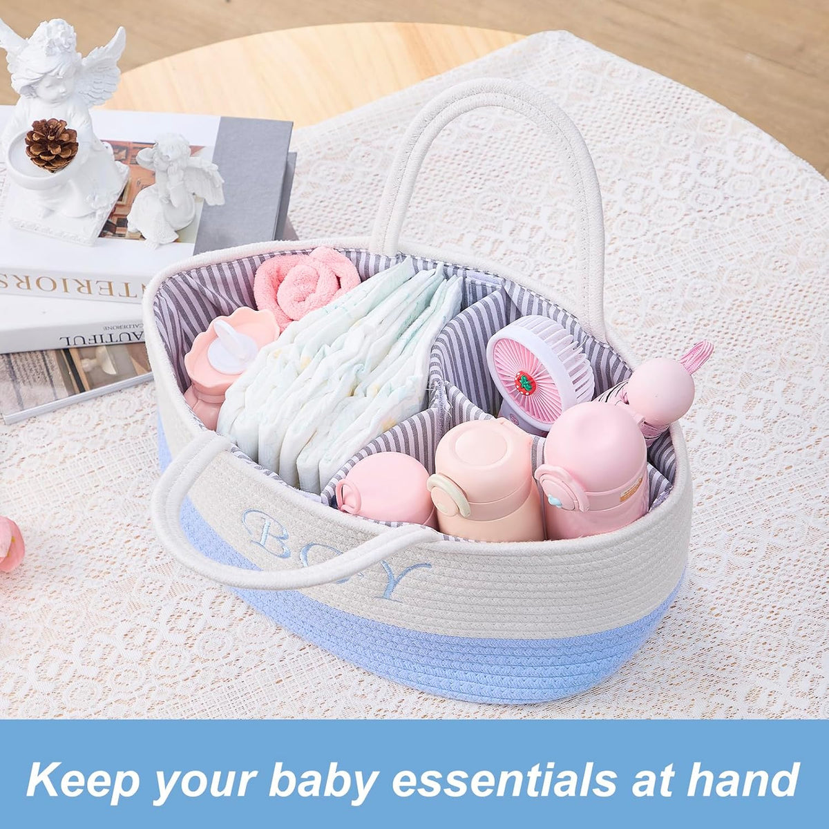 DUHEL Diaper Caddy Organizer, White Blue