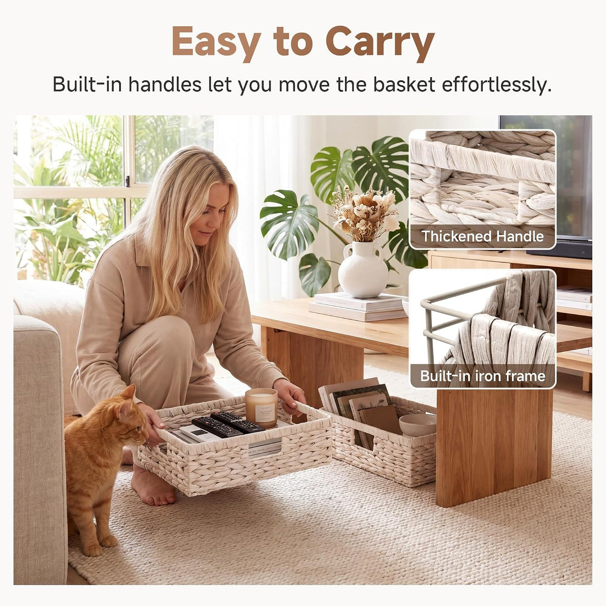 StorageWorks Large Wicker Storage Baskets for Shelves, White Baskets, 1Pack