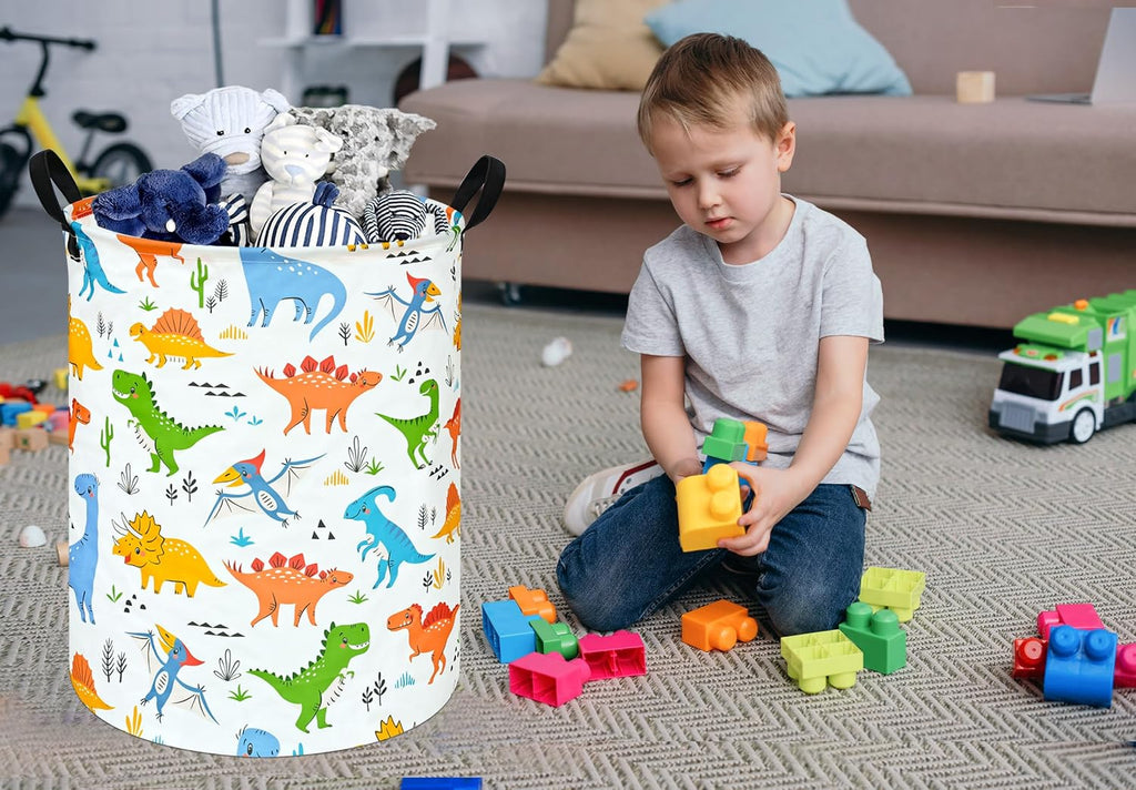 Colorful Dinosaur Laundry Basket,Dragon Nursery Hamper,Toy Basket for Boys
