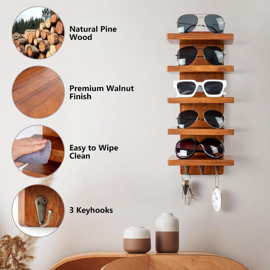 Sunglasses Organizer, Wall Mount Wood Sunglass Holder Rack