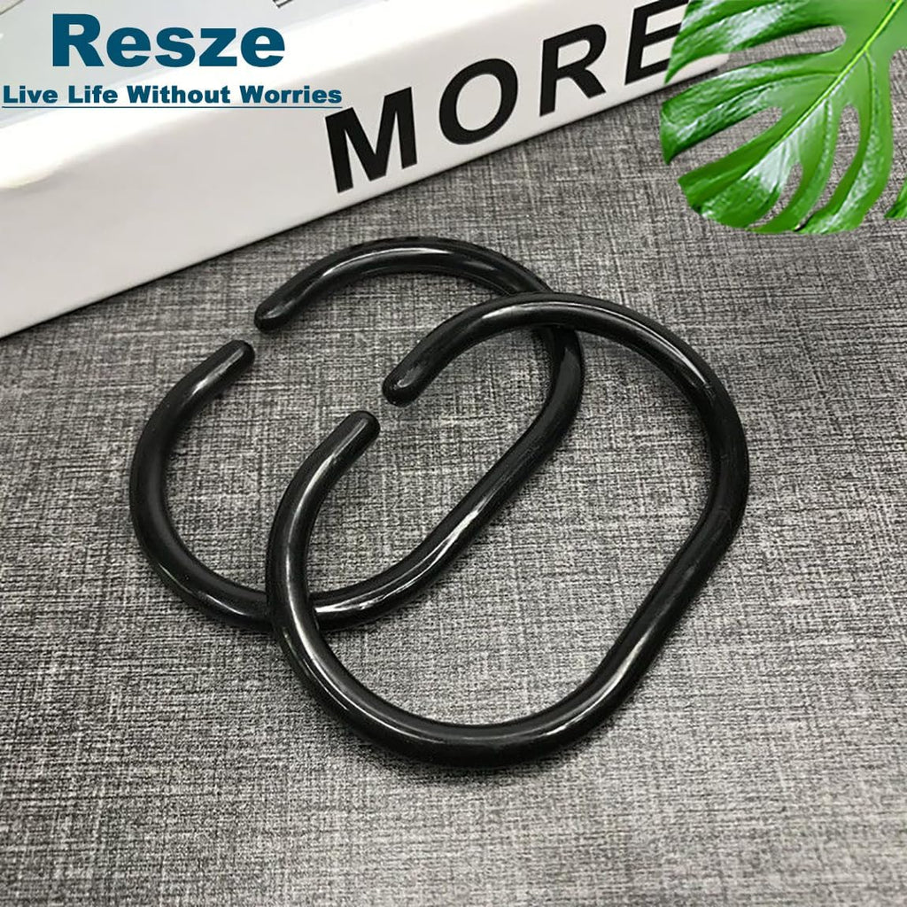 Resze 24 PCS Shower Curtain Rings,Plastic Black Shower Curtain Hooks,C-Shaped Rings Hook Hanger Bathroom Shower Window Rod (Pack of 3)