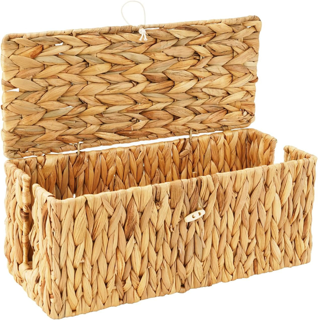 2 Pack Water Hyacinth Cable Management Box with Lid, Cord Organizer Box