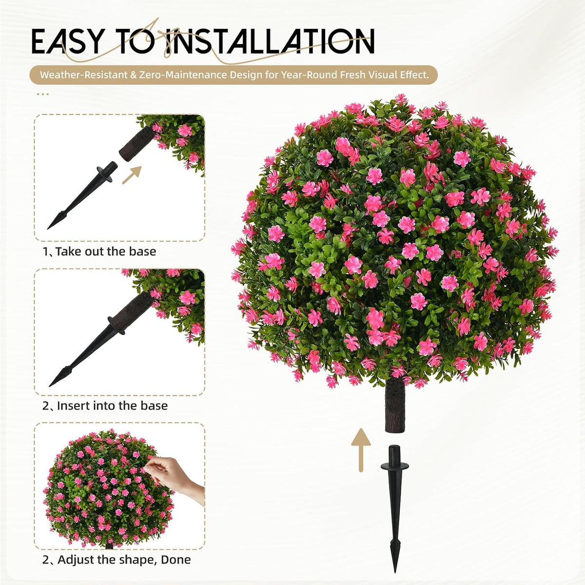 Artificial Topiary Ball Trees, Pink, 2 Pack, 25.6 Inch