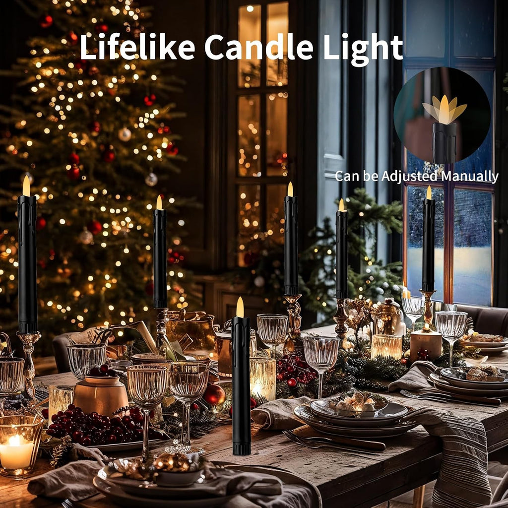 YBU Flameless Taper Candles with Remote 7 Inches Led Candle Sticks with Flickering Light Timer Dimmer Battery Operated Window Candles for Halloween Christmas Decoration (Black)