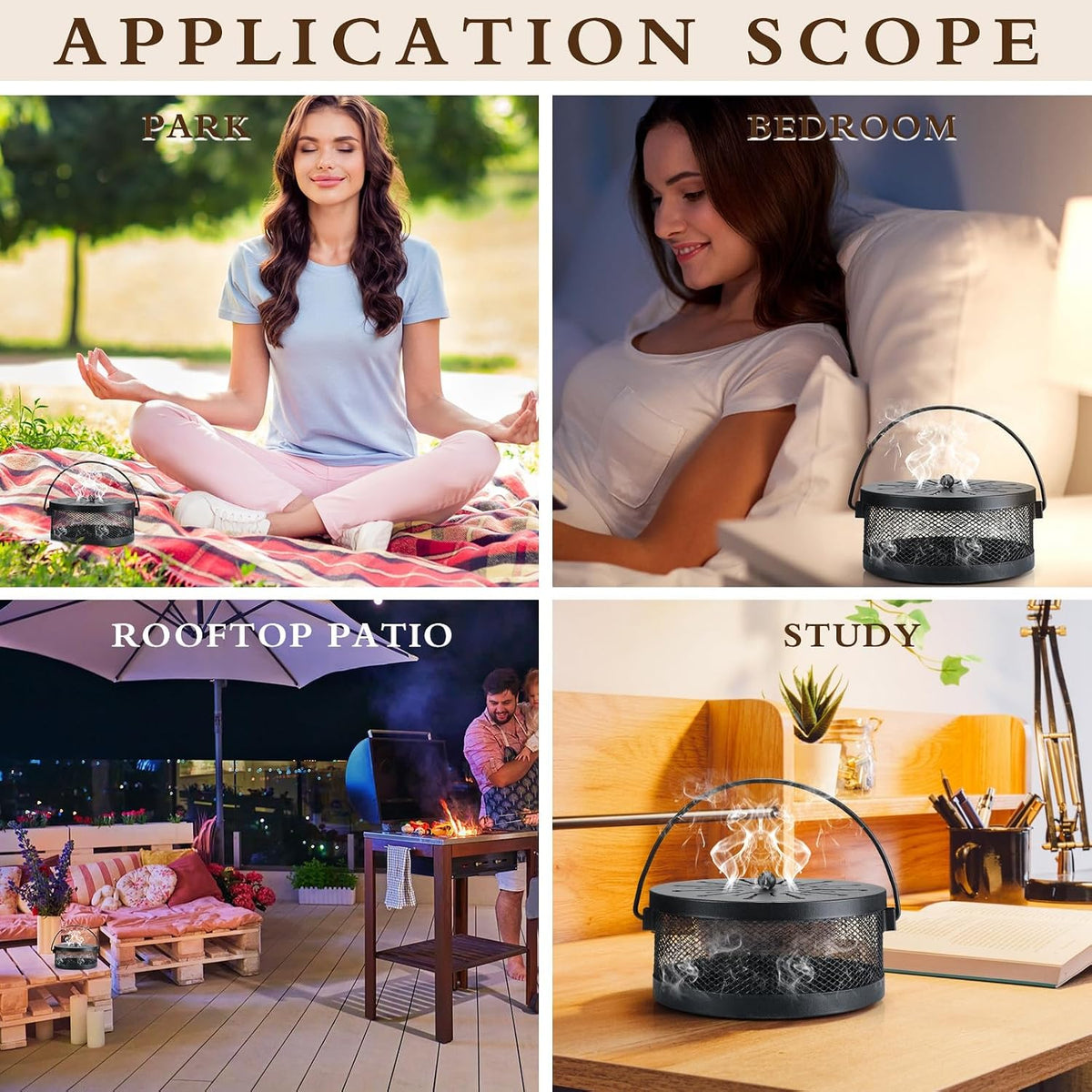 Lallisa 2 Pieces Mosquito Coil Holder Incense Coil Holder Round Retro Portable Metal Hanging Incense Burner Holders with Handle for Home Indoor Outdoor Camping Patio (Black)