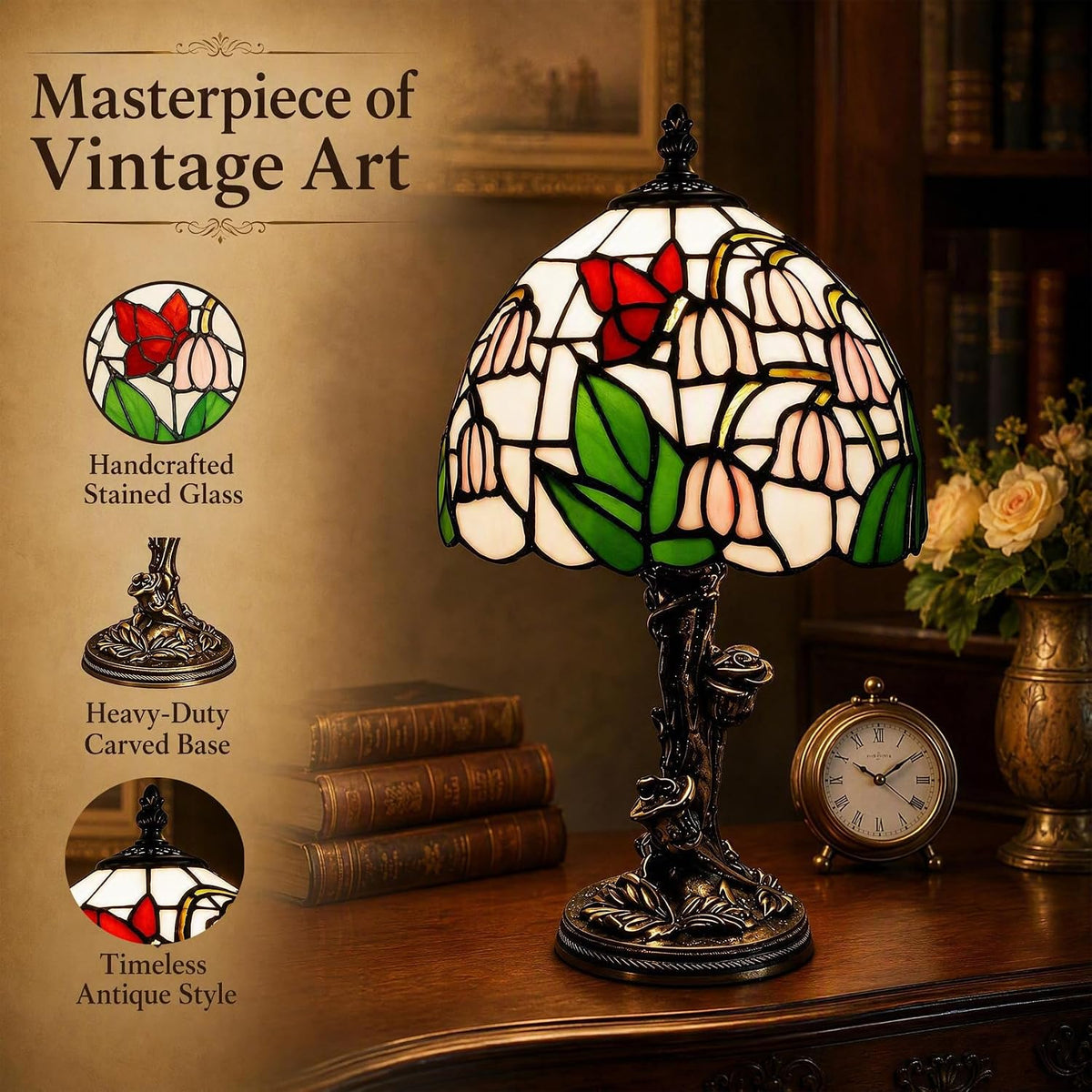 Tiffany Lamp,Vintage Lily of the Valley lamp,8" Stained Glass Lamp
