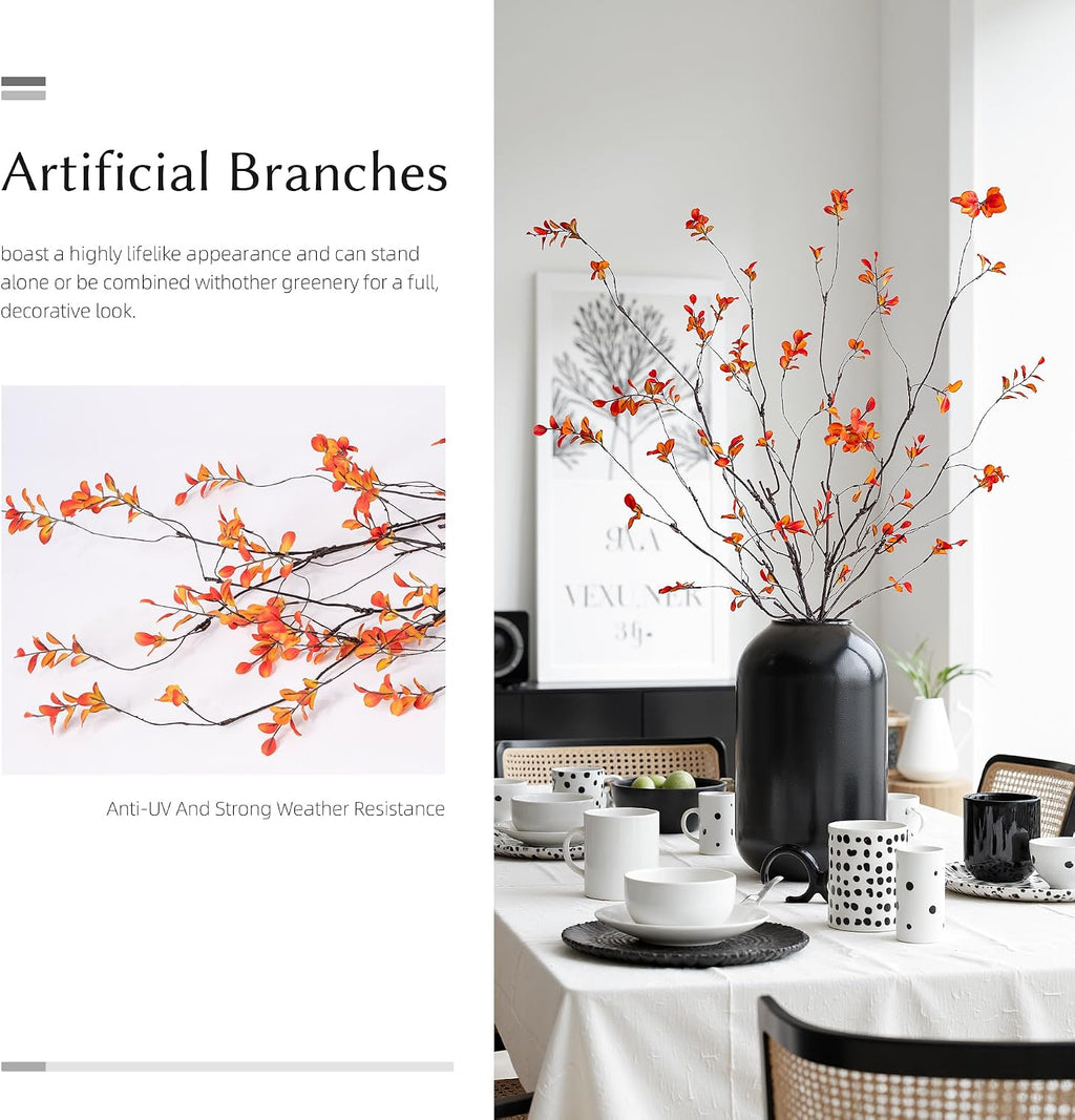 4PCS Artificial Orange Branches 47.2", Extra Long Faux Fall Stems for Tall Vase, Decorative Autumn Branches with Orange Leaves, Bendable Stems for Floor Vase Fall Home Decor
