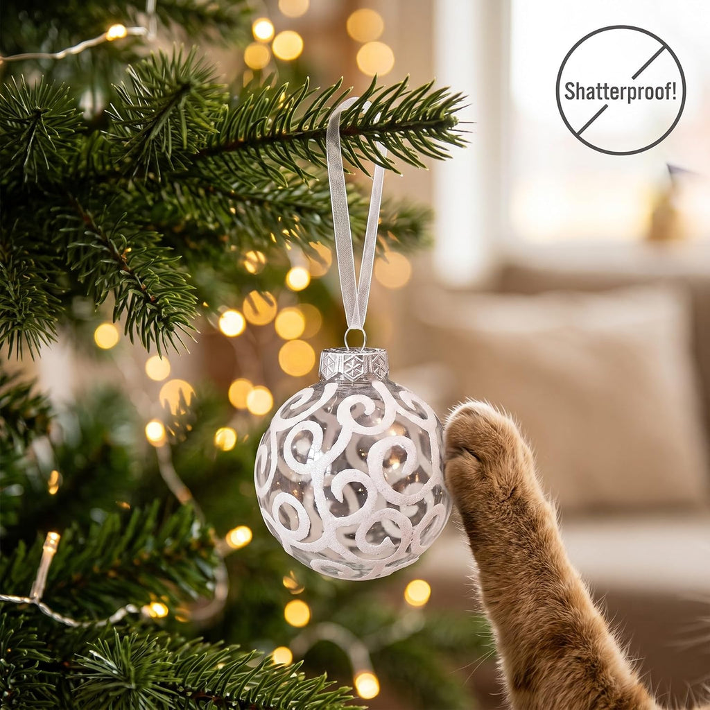 Christmas Balls, White Shatterproof Christmas Tree Ball Ornaments, Small 2.36 Inch 4 Sets