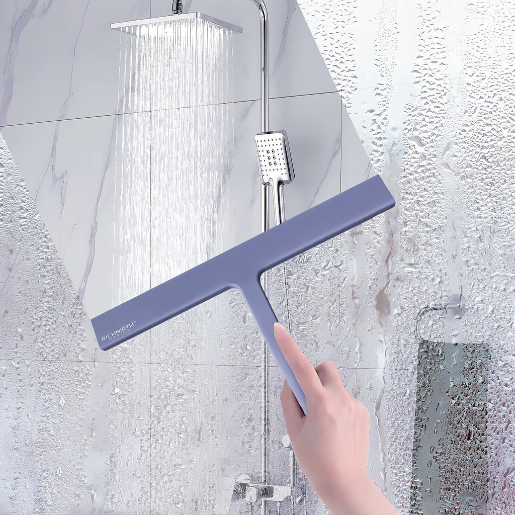 Bathroom Squeegee for Shower, Richmirth 11" Large Shower Squeegee for Glass Doors Silicone Rubber Blade Squeegee Cleaner Tool for Window, Car Glass, Mirror- Blue