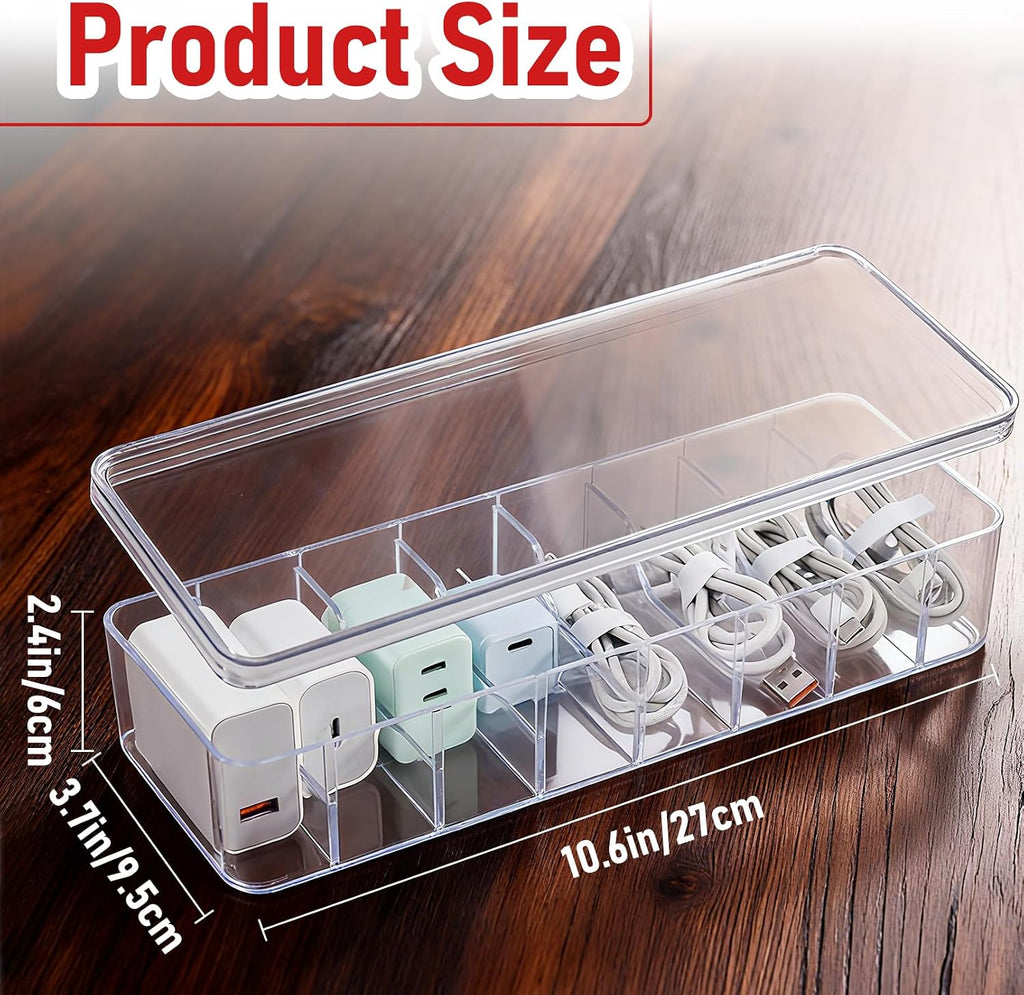 4 Pack Cable Organizer Box, Clear, 27 X 9.5 X 6 Cm