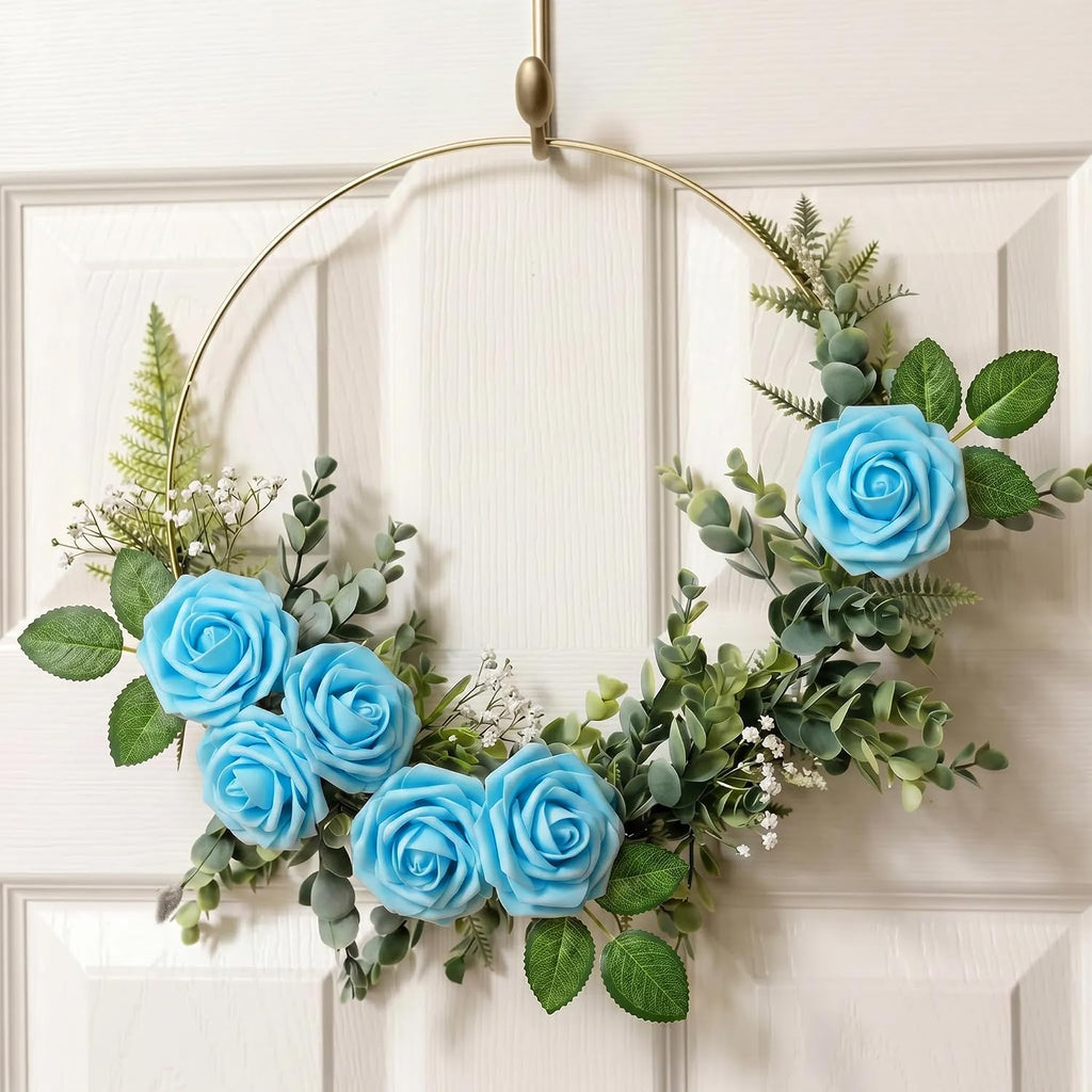 XIANNVXI 16Pcs Light Blue Artificial Rose Flowers