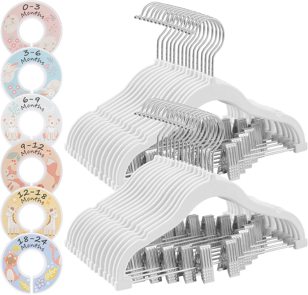 SONGMICS 30 Pack Baby Hangers, Non-Slip Pants Hangers with Clips