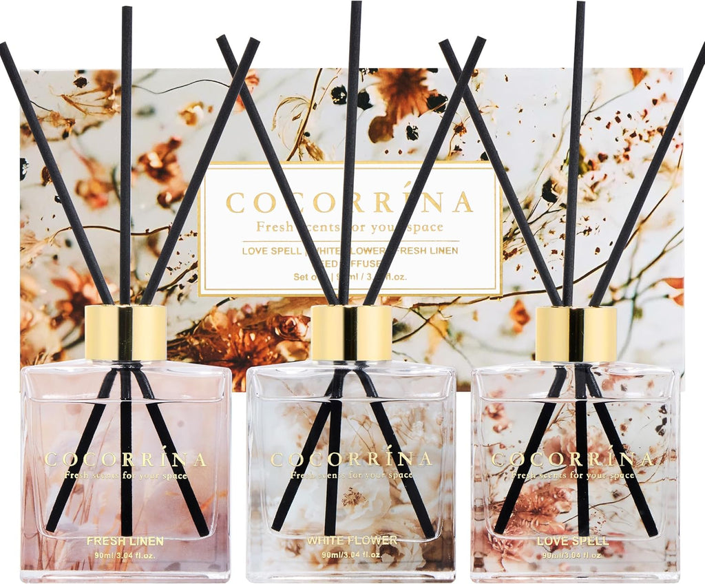 COCORRÍNA Reed Diffuser Set of 3 - Love Spell/White Flower/Fresh Linen