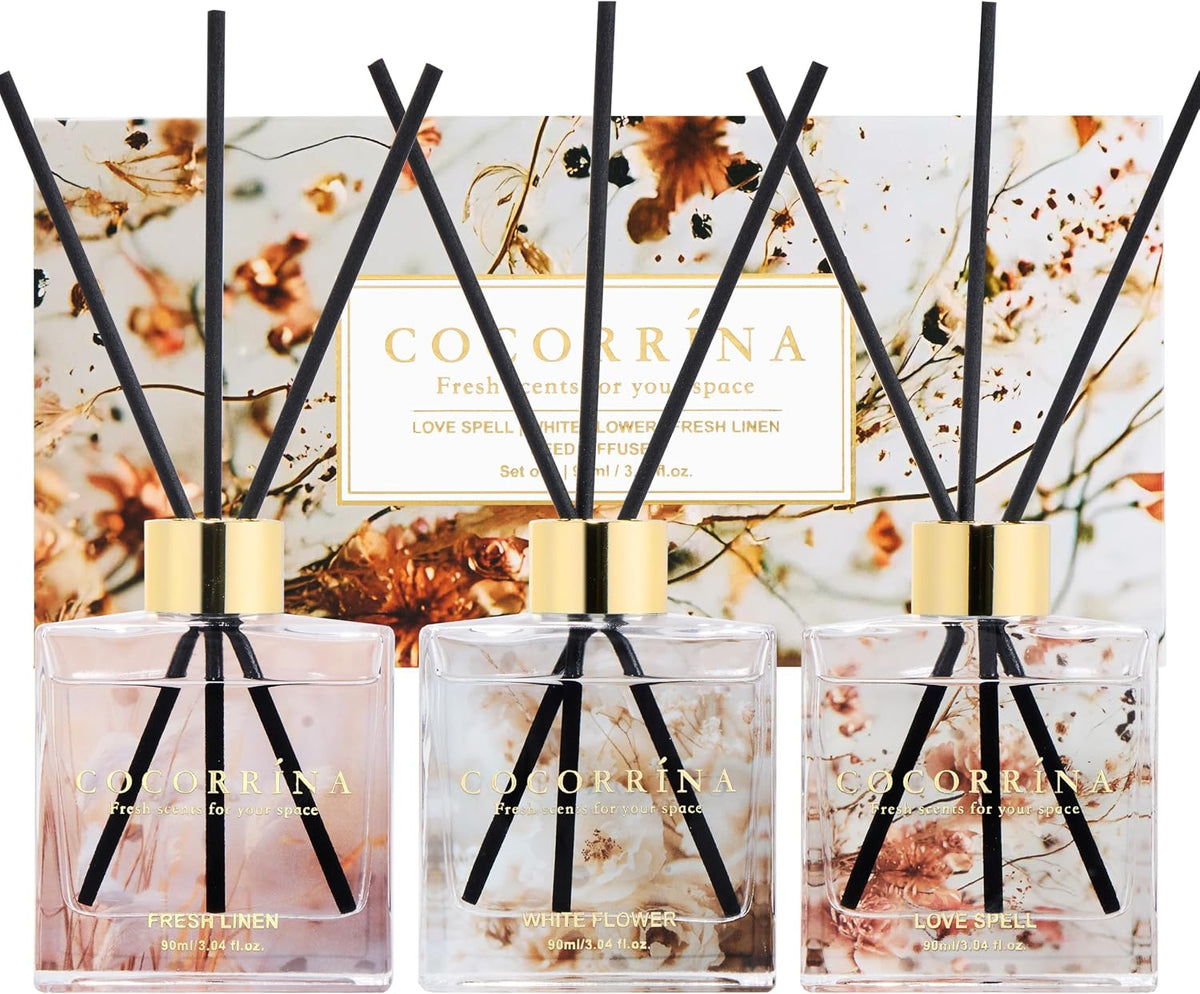 COCORRÍNA Reed Diffuser Set of 3 - Love Spell/White Flower/Fresh Linen