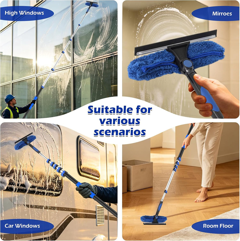 30FT Reach Window Squeegee Kit with Extension Pole, 2-in-1 Window Squeegee