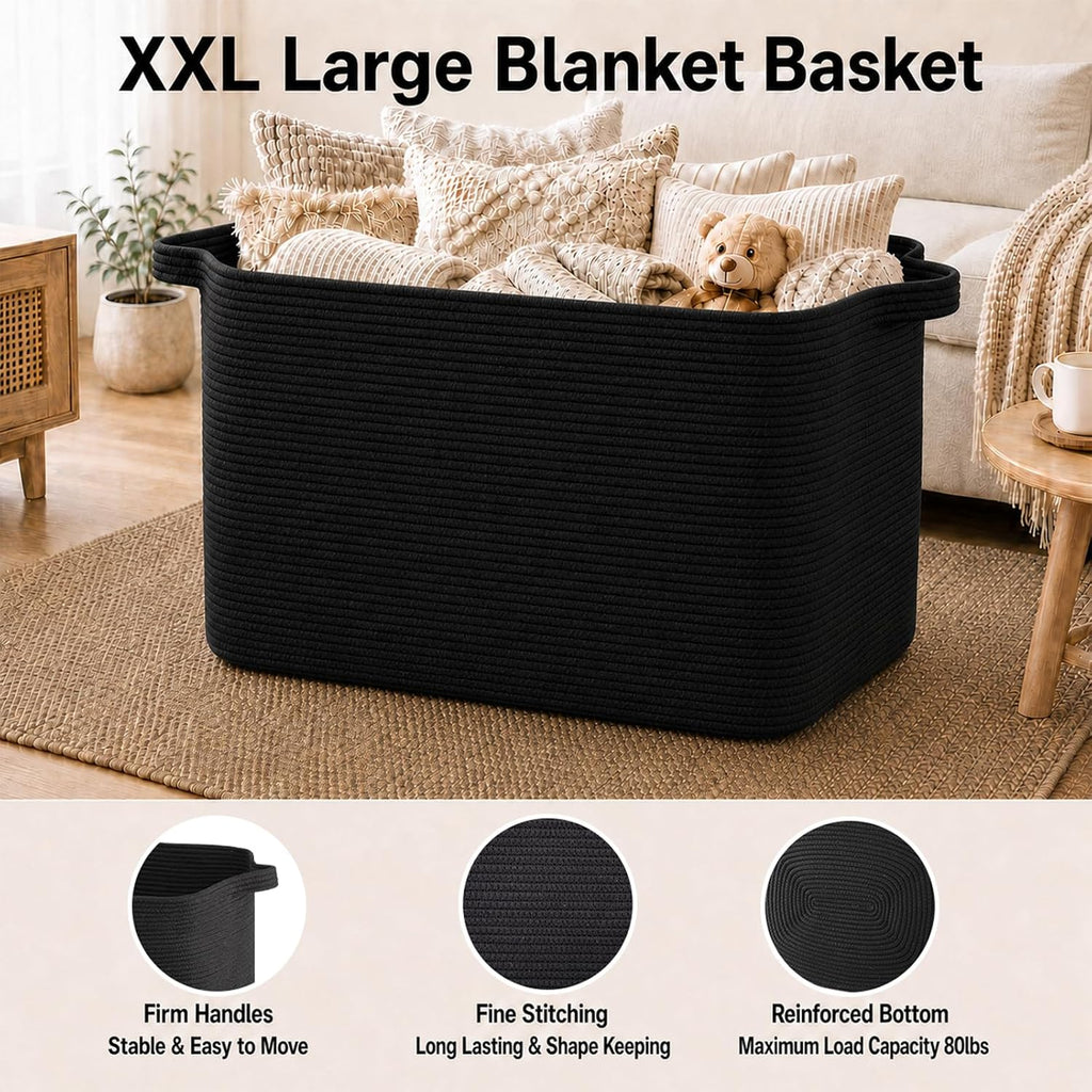 OIASKET 118L Extra Large Blanket Basket Living Room, 24.8"x17.7"x16.2"