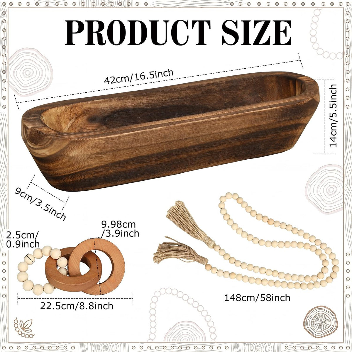 16.5" Wooden Dough Bowls for Decor Farmhouse Centerpiece Table Decoration