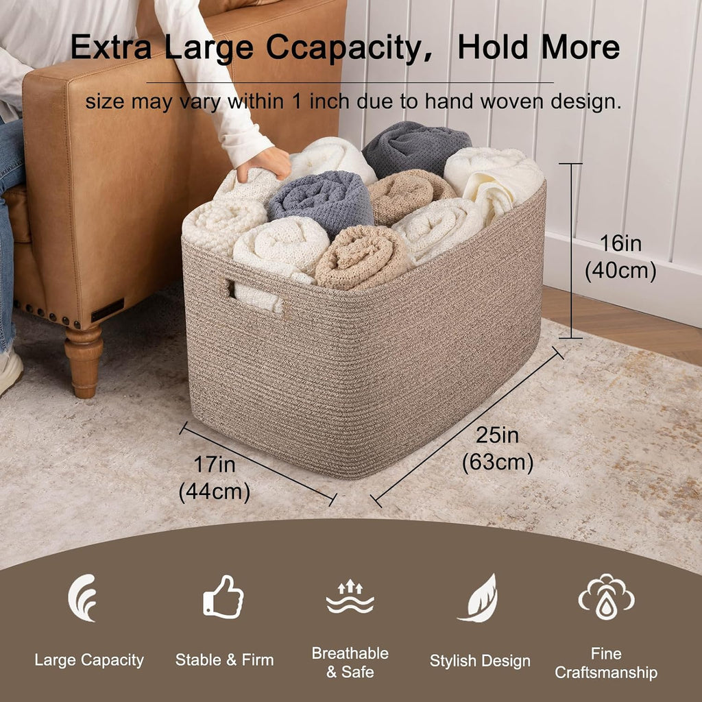 OIAHOMY 118L XXXLarge basket for storage, Oversized Blanket Basket Brown