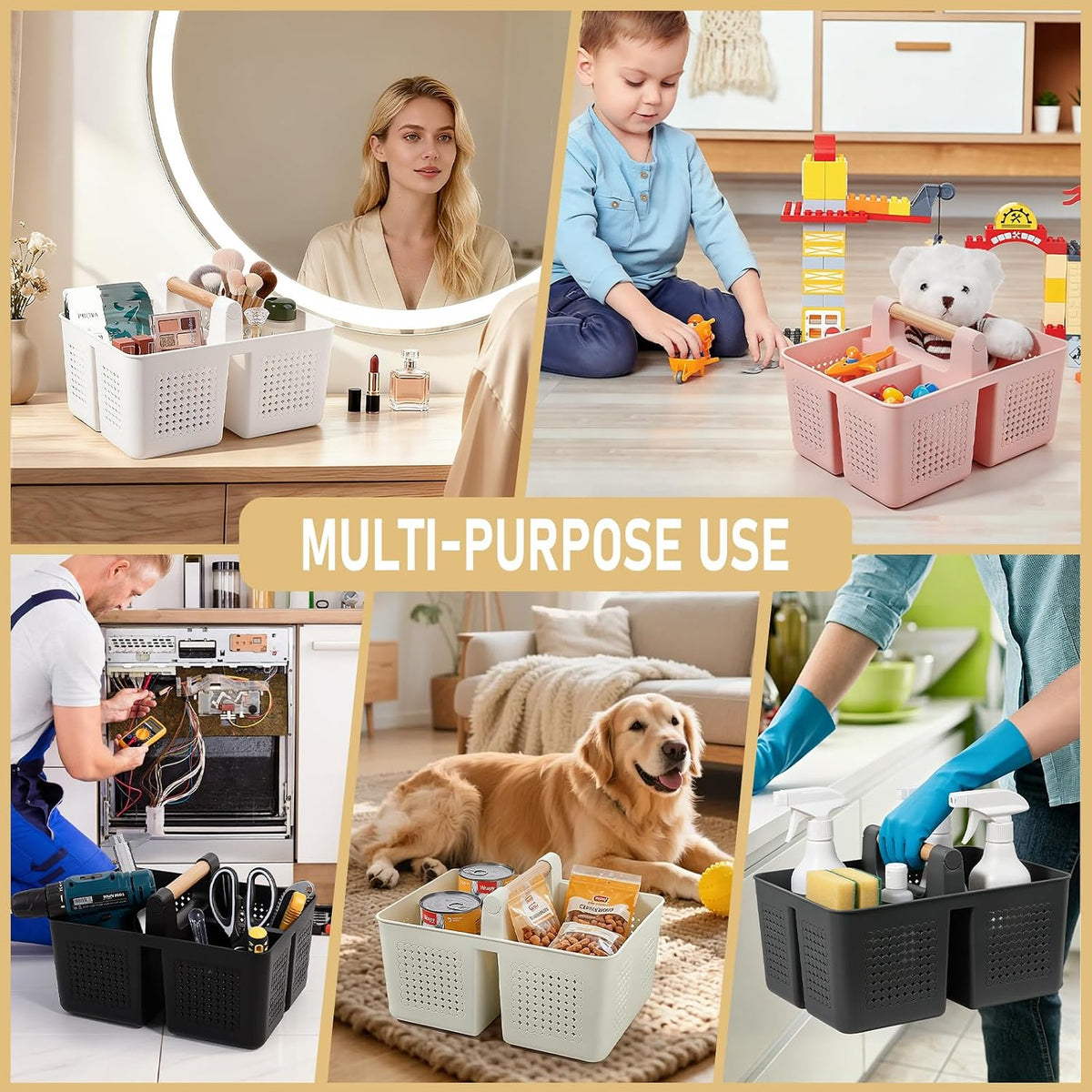Portable Shower Caddy Basket Plastic Caddy Organizer with Handle Black
