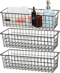 Hedume 3 Pack Metal Wire Storage Organizer Basket, 16.2" x 6.3" x 4.4" Bin Basket with Handles, Versatile Organizer for Kitchen, Pantry, Closet, Laundry Room, Cabinets, Bathroom - Black