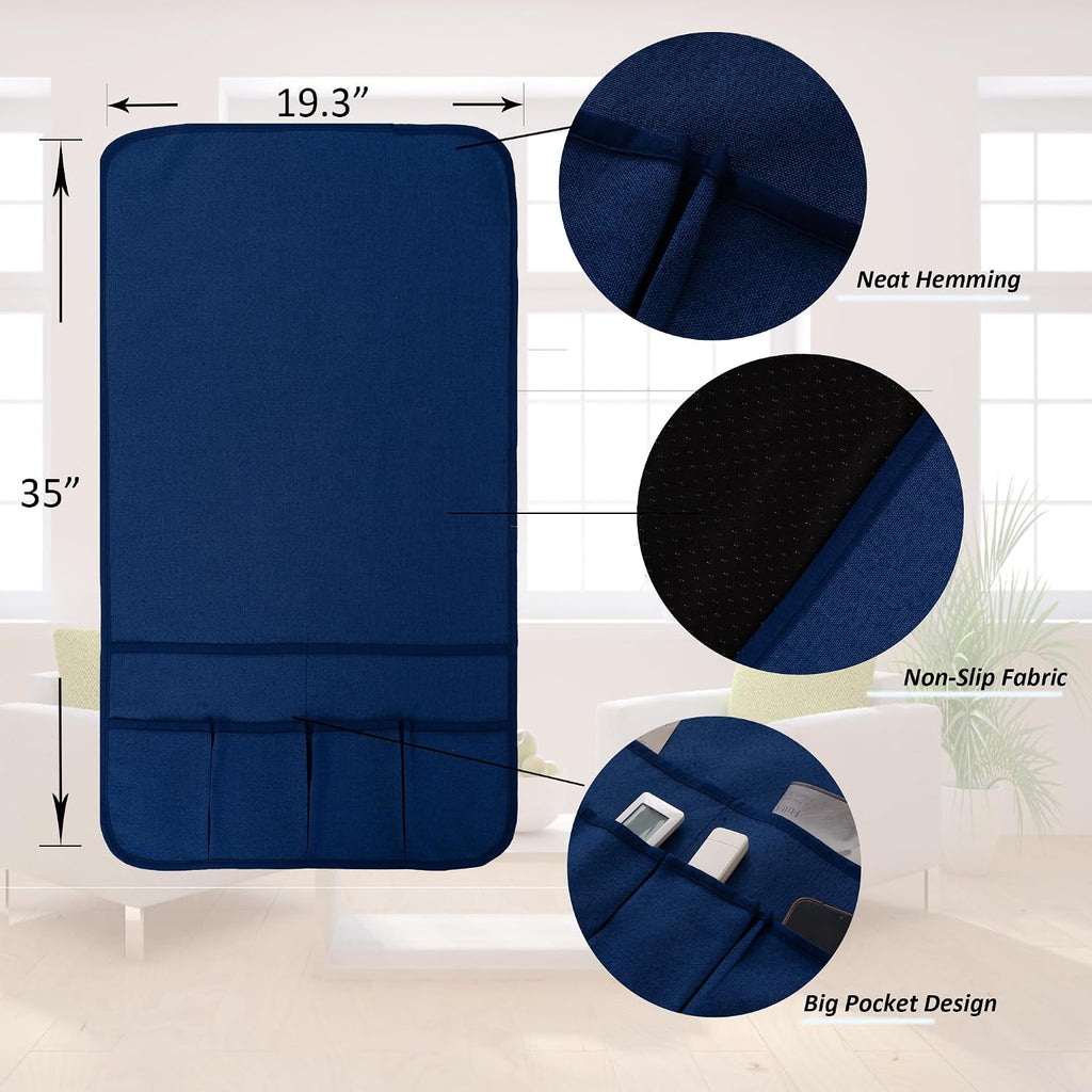 Faux Linen Armchair Caddy for Couch 35"x19.5" Navy Linen