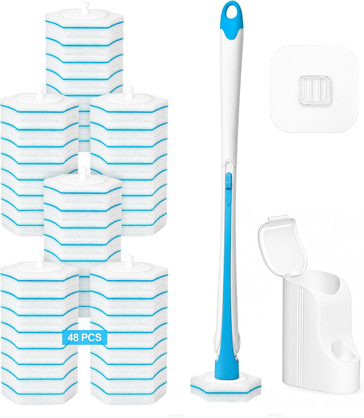 TidyBliss Disposable Toilet Brush and Holder Set with 48 Cleaner Refills