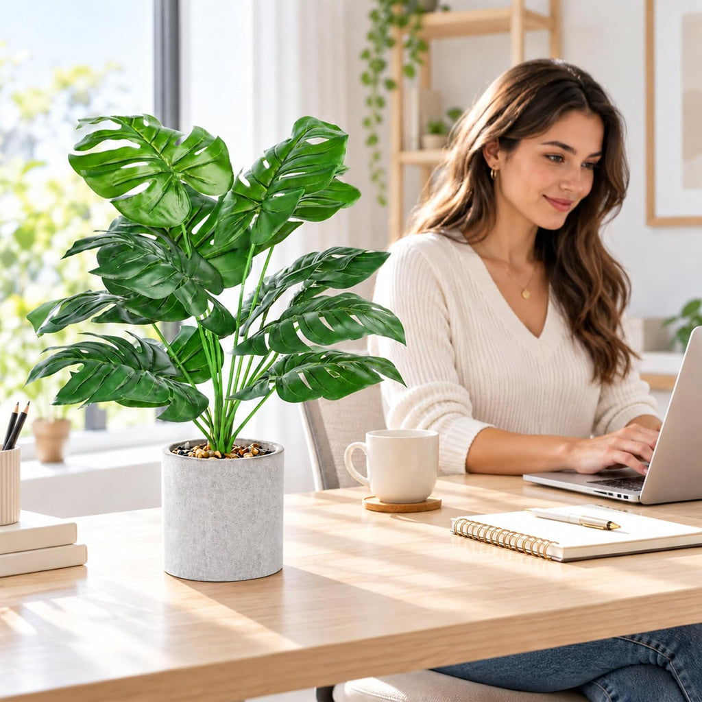 2 Pack Artificial Tropical Plants, 16" Fake Plants for Desk Decor