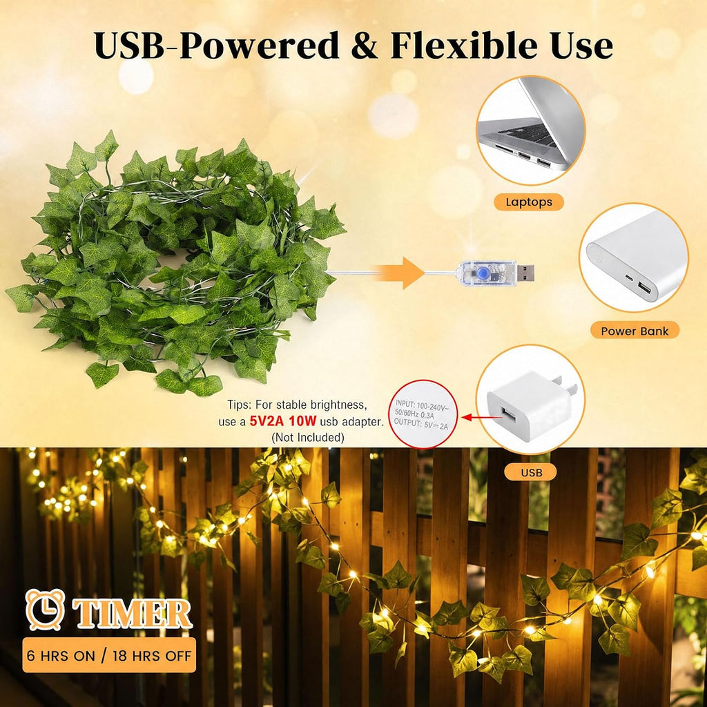 DomeStar 40 FT 120 LED Fairy Lights with Vines, Vines with Light, Curtain