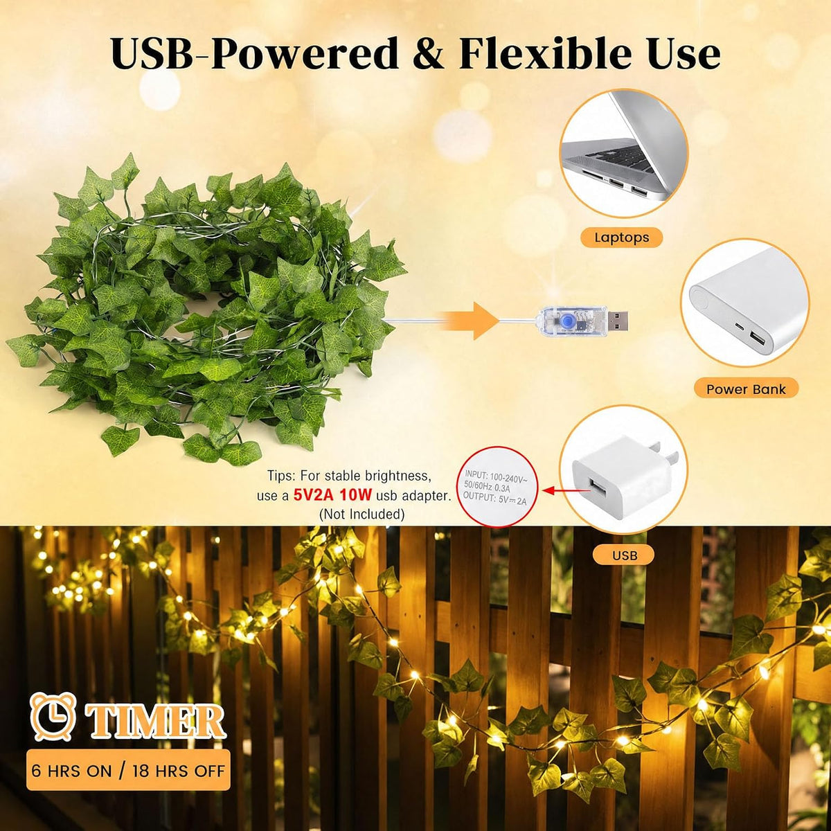 DomeStar 40 FT 120 LED Fairy Lights with Vines, Vines with Light, Curtain