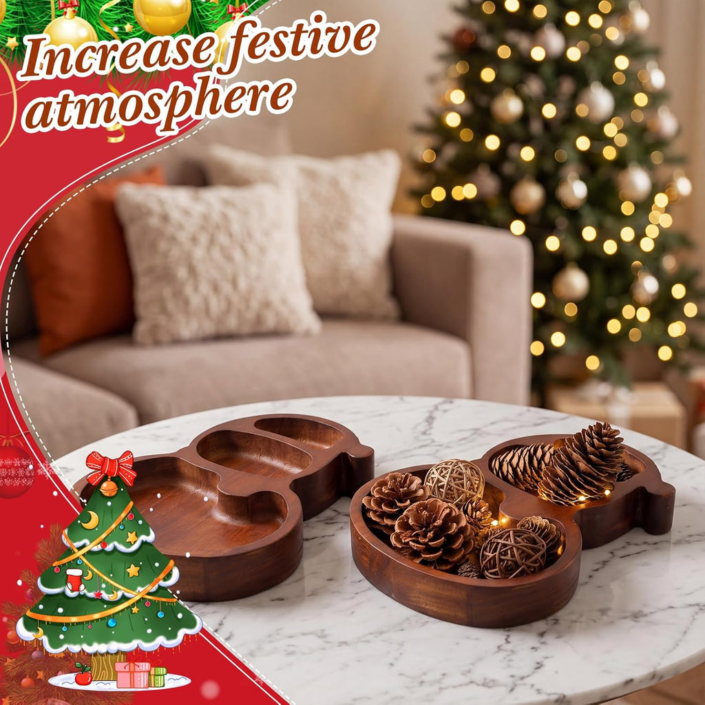 Jingmore 8 Pcs Snowman Christmas Wooden Bowl Tray Rustic