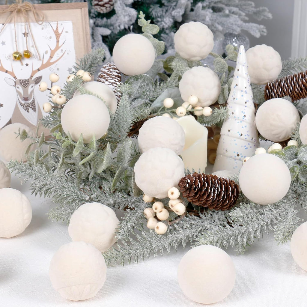 30PCS Beige Velvet Christmas Ball Ornaments for Xmas Tree Decorations