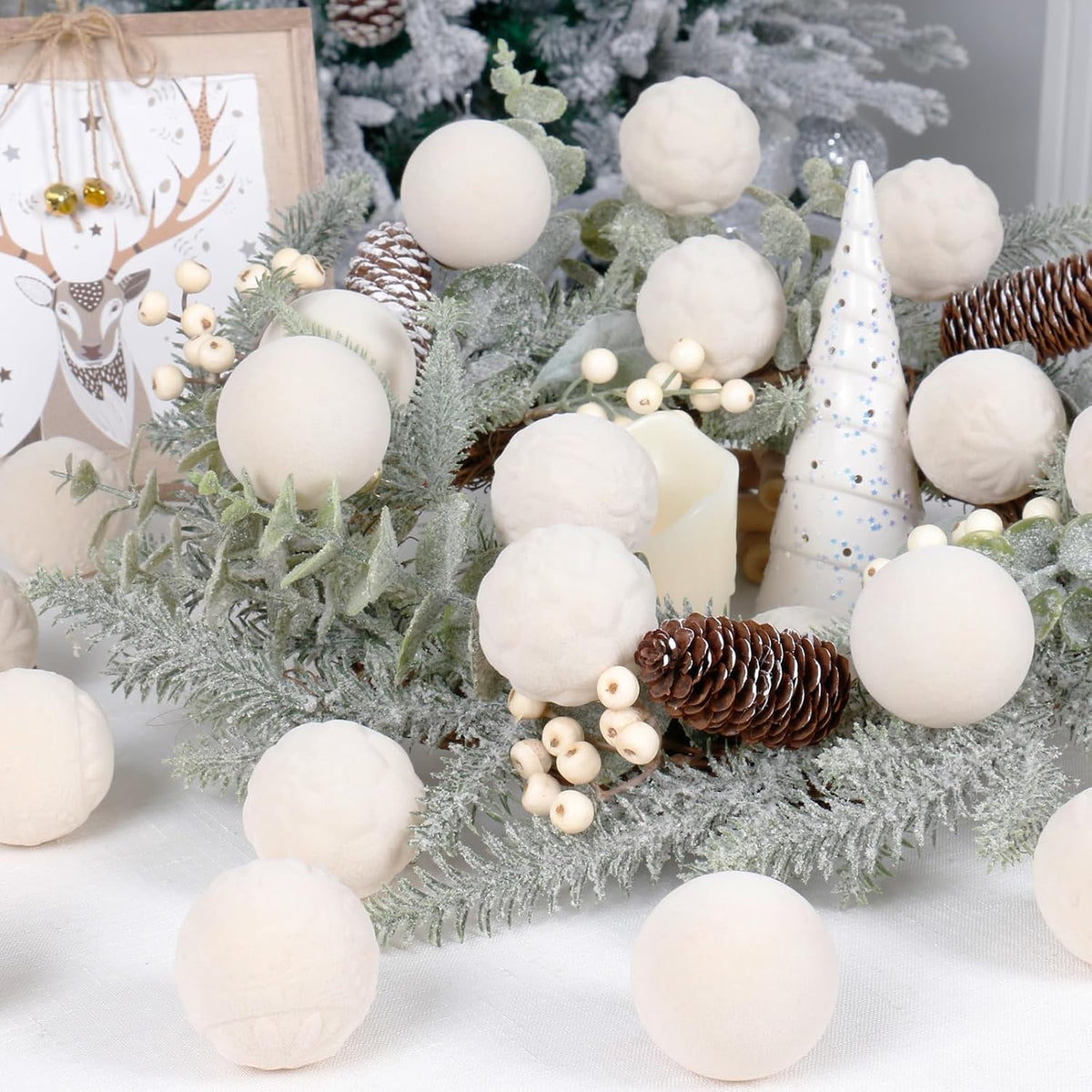 30PCS Beige Velvet Christmas Ball Ornaments for Xmas Tree Decorations