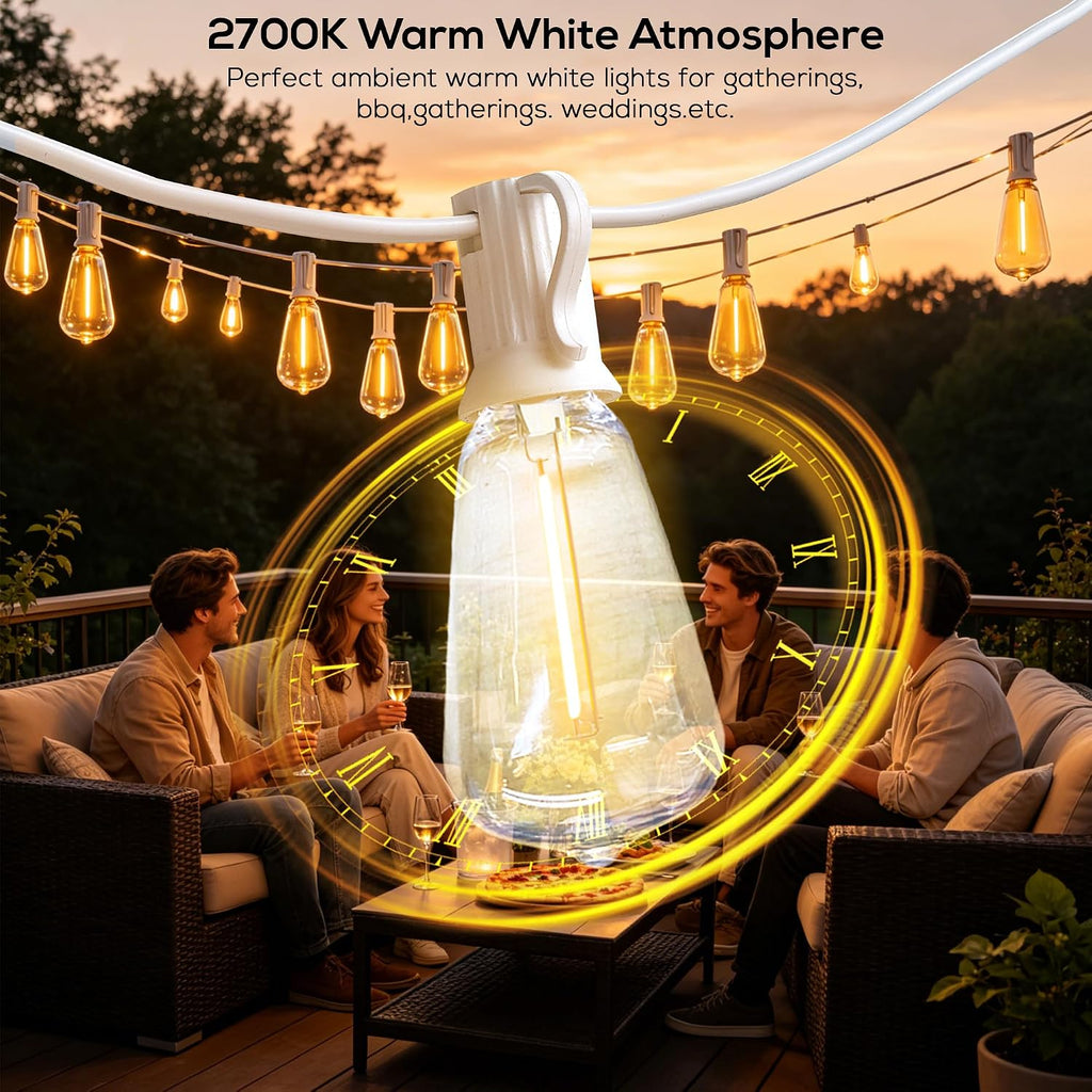 Banord ST38 Outdoor String Lights, 25FT White Patio Lights with 13 Bulbs