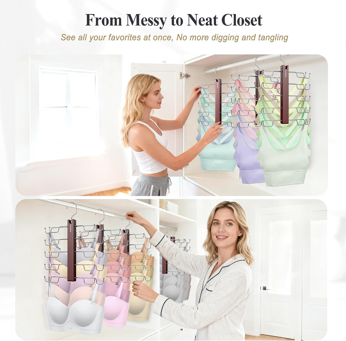 HOUSE DAY 2 Pack Tank Top Hanger Space Saving, Wooden Bra Hangers Mahogany