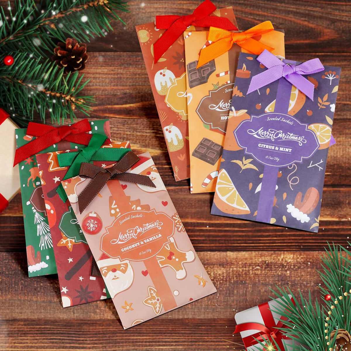 STRN Christmas Scented Sachets, 6 Large Hanging Sachet for Drawer & Dresser
