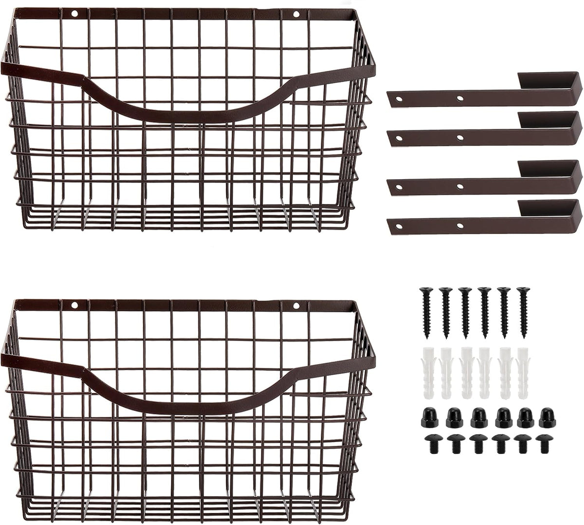 Nicunom 2 Pack Cabinet & Wall Mount Basket, Large Metal Wire Basket Wall Mount Hanging Basket Over Cabinet Door Organizer Bin Grid Storage Baskets for Home Kitchen Bathroom Pantry, Bronze