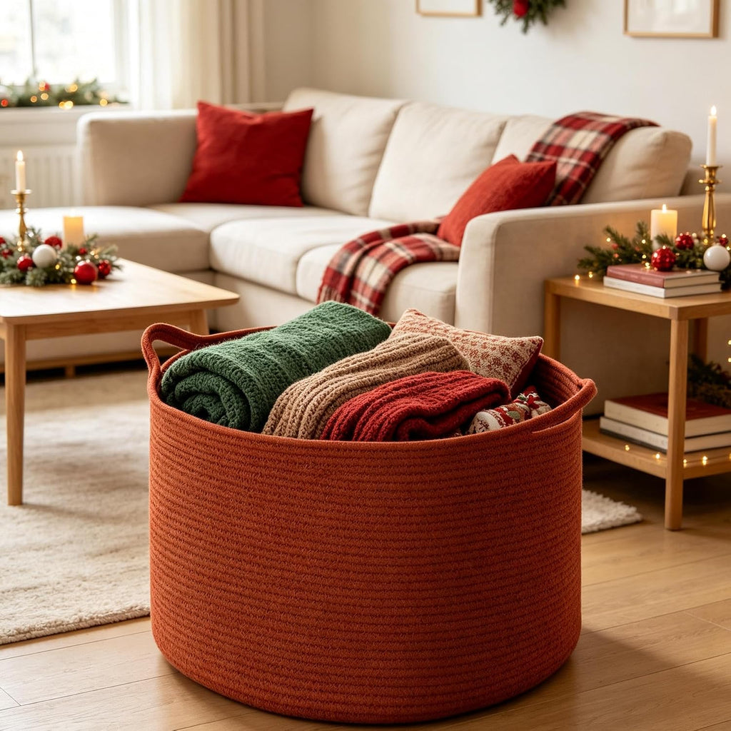 Maliton Woven Rope Blanket Basket Living Room, Storage Basket for Toy, 90L