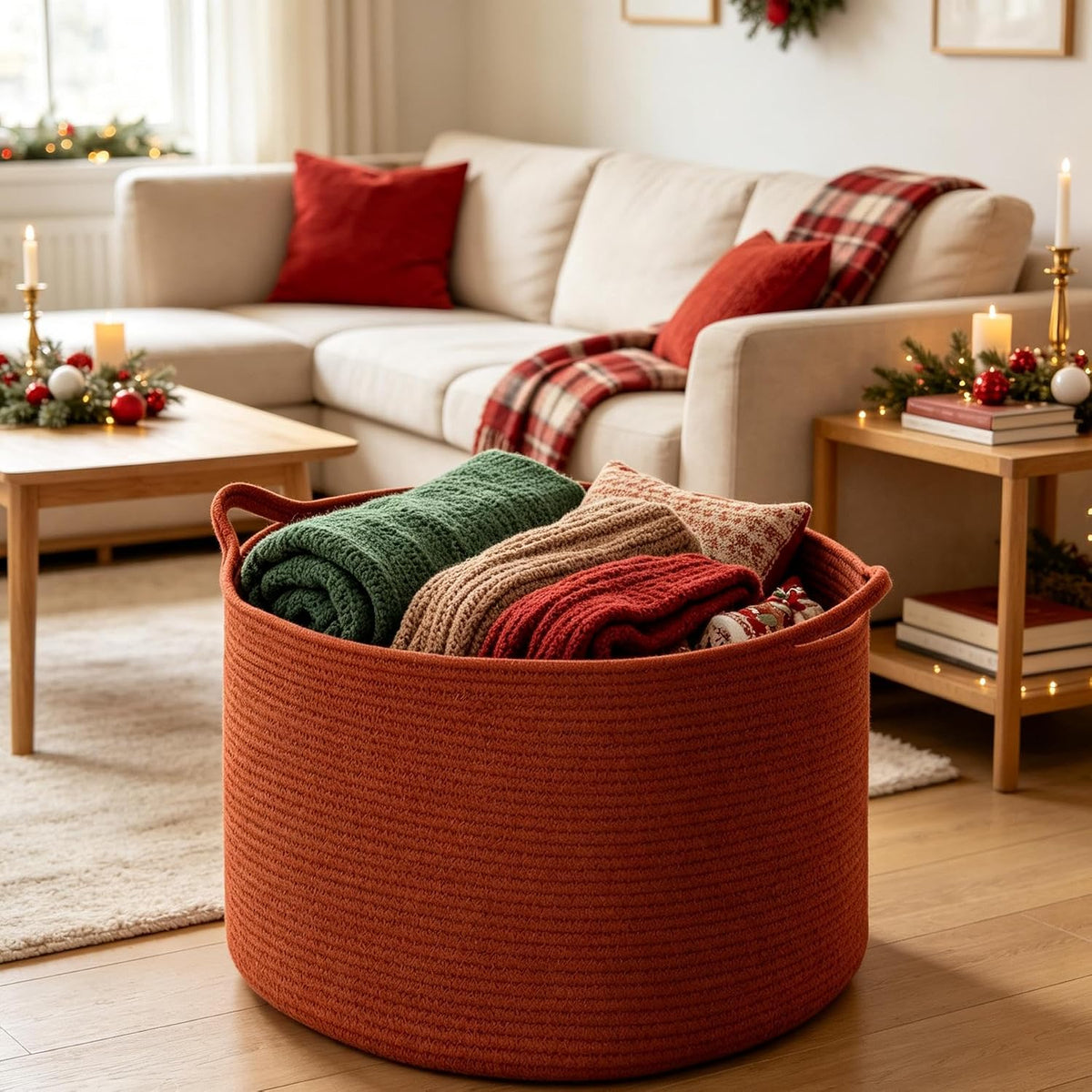 Maliton Woven Rope Blanket Basket Living Room, Storage Basket for Toy, 90L
