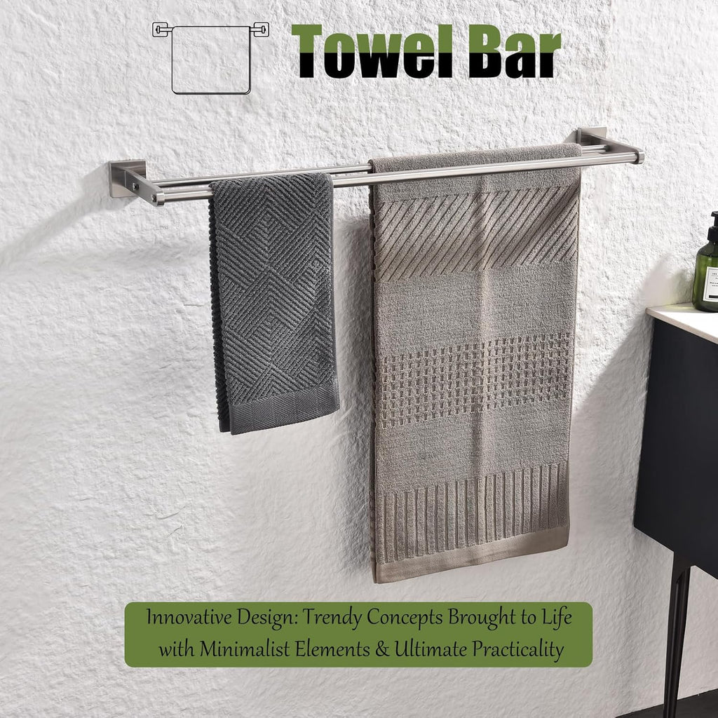 Miyili 30-Inch Double Bath Towel Bar with Square Base Brushed