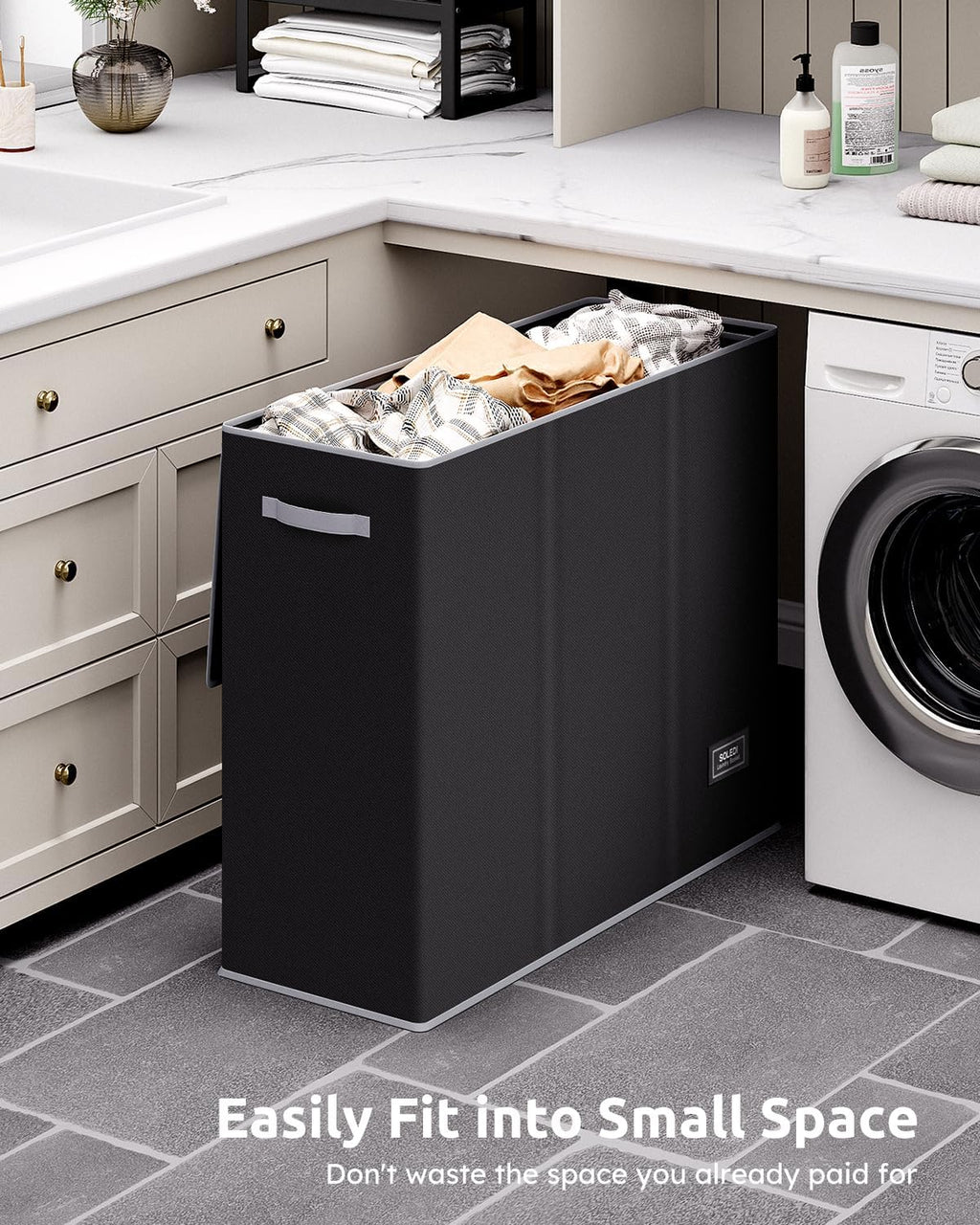 SOLEDI Large Laundry hamper 3 Section with Lid, 180L Laundry Basket, Black