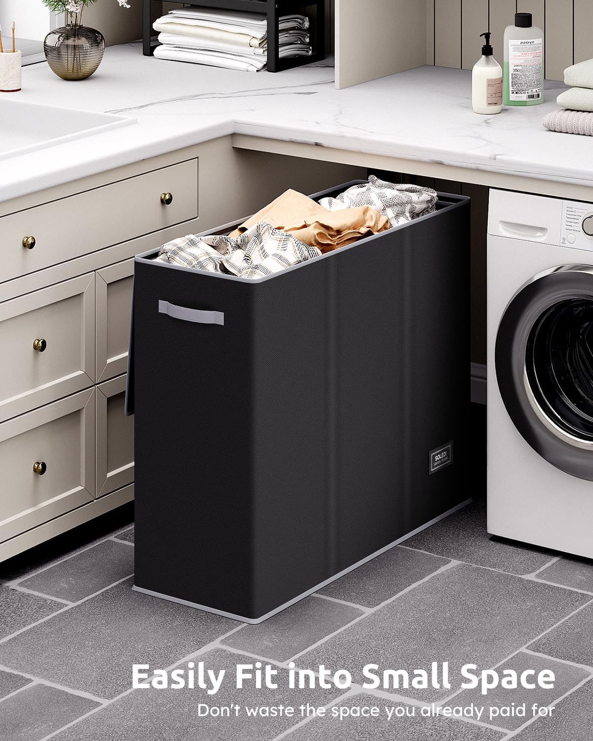 SOLEDI Large Laundry hamper 3 Section with Lid, 180L Laundry Basket, Black