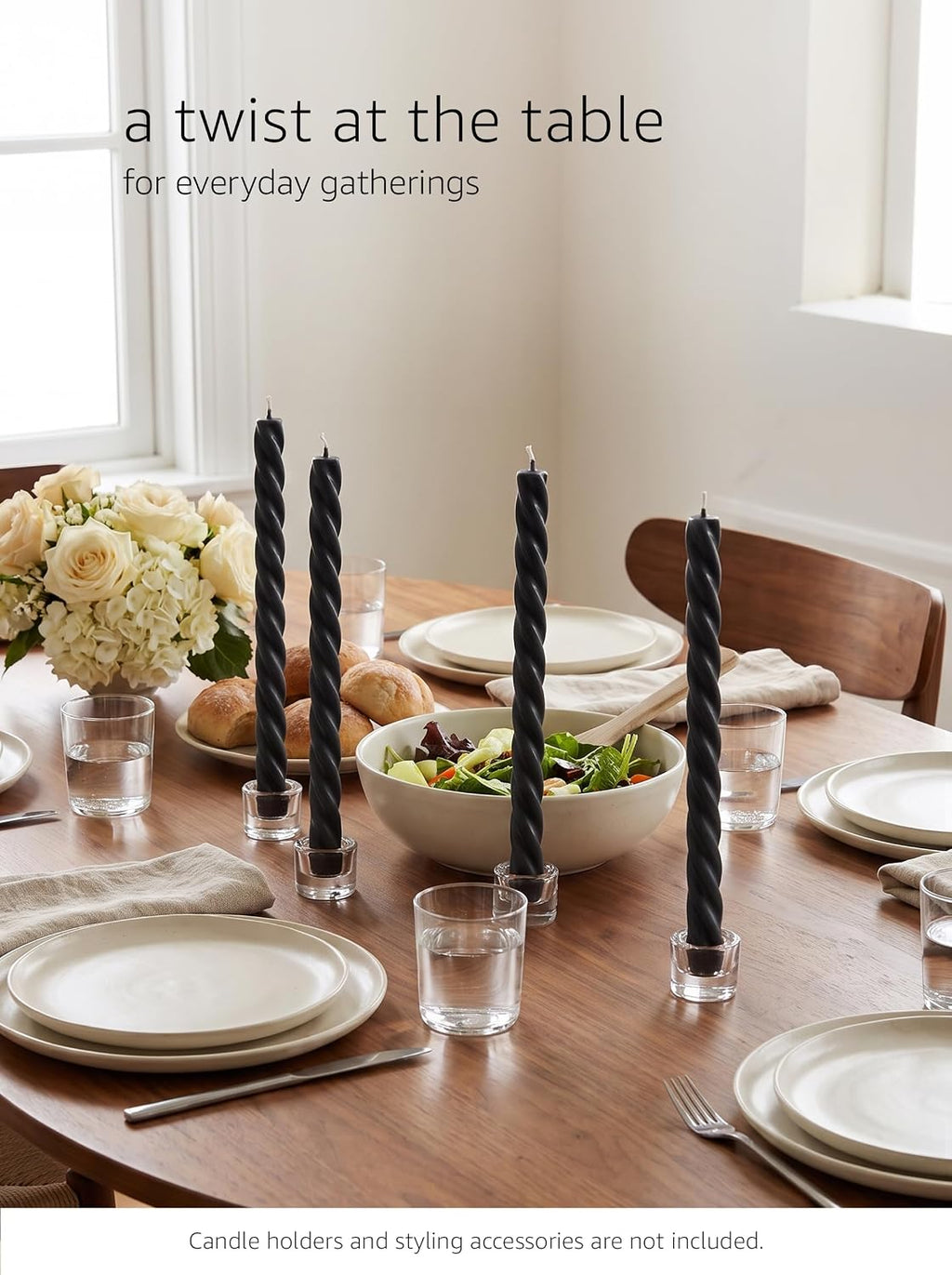 Charcoal Black Twisted Taper Candles, 10“, 4 Pack, Unscented